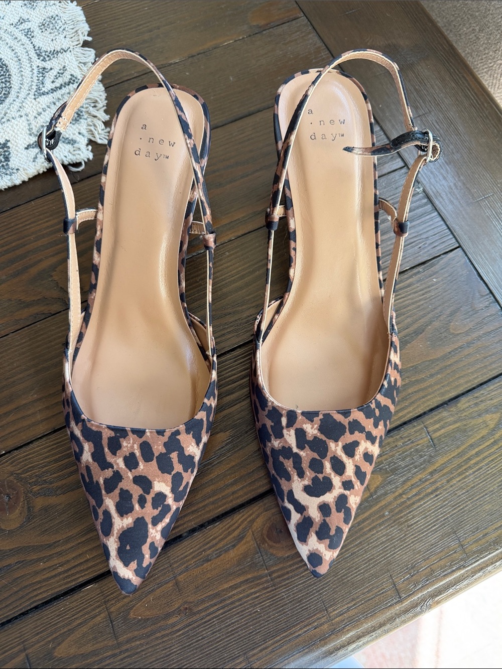 a new day Leopard Print Pointed Slingback Heels - Brown/Black